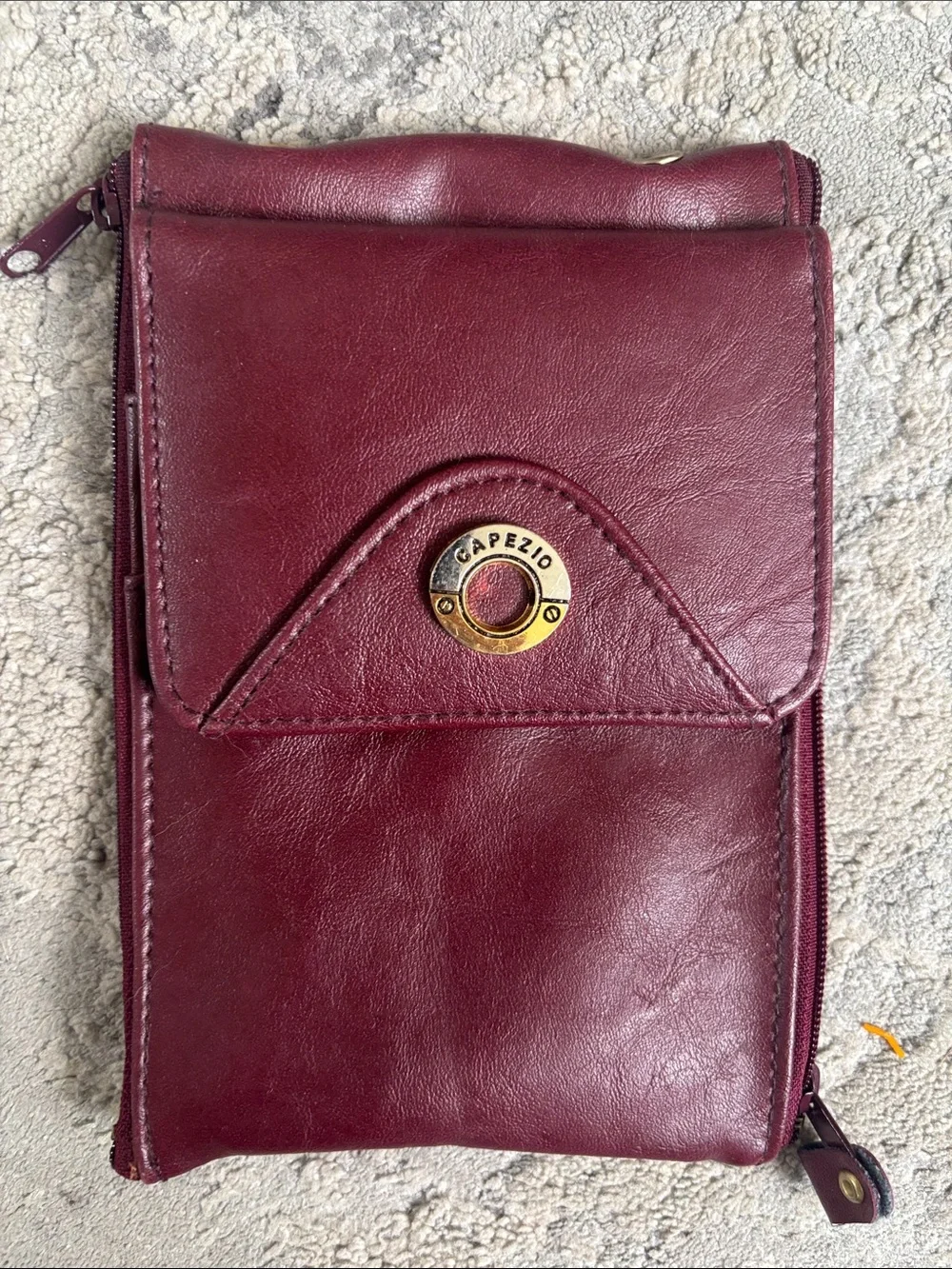 Capezio Wine Leather Crossbody Wallet with Gold Accent